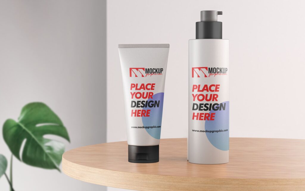 Free_ Cosmetic_ Tube_ And_ Pump_ Bottle_ Mockup_Design_www.mockupgraphic.com