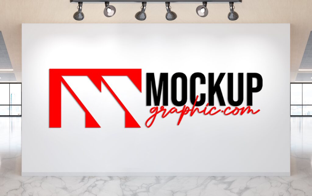 PSD_ Reflective_ Logo_ On_ Office_ Wall_ Mockup_Design_www.mockupgraphic.com