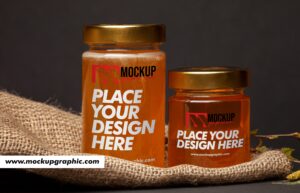  PSD_ View_ Of_ Glass_ Honey_ Jars_ Mockup_Design_www.mockupgraphic.com