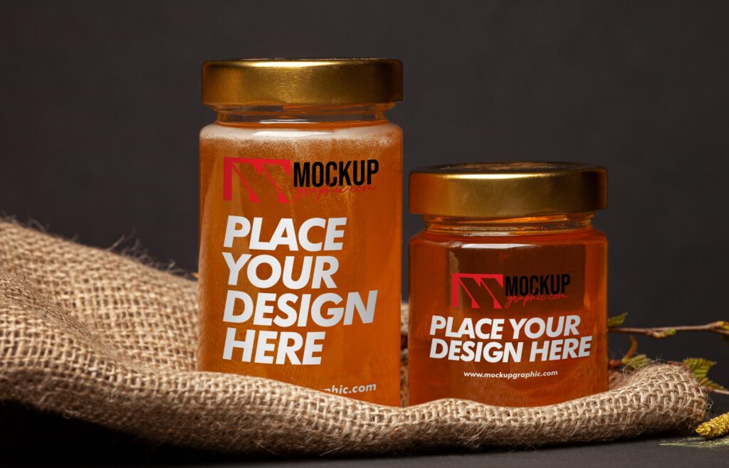 PSD_ View_ Of_ Glass_ Honey_ Jars_ Mockup_Design_www.mockupgraphic.com