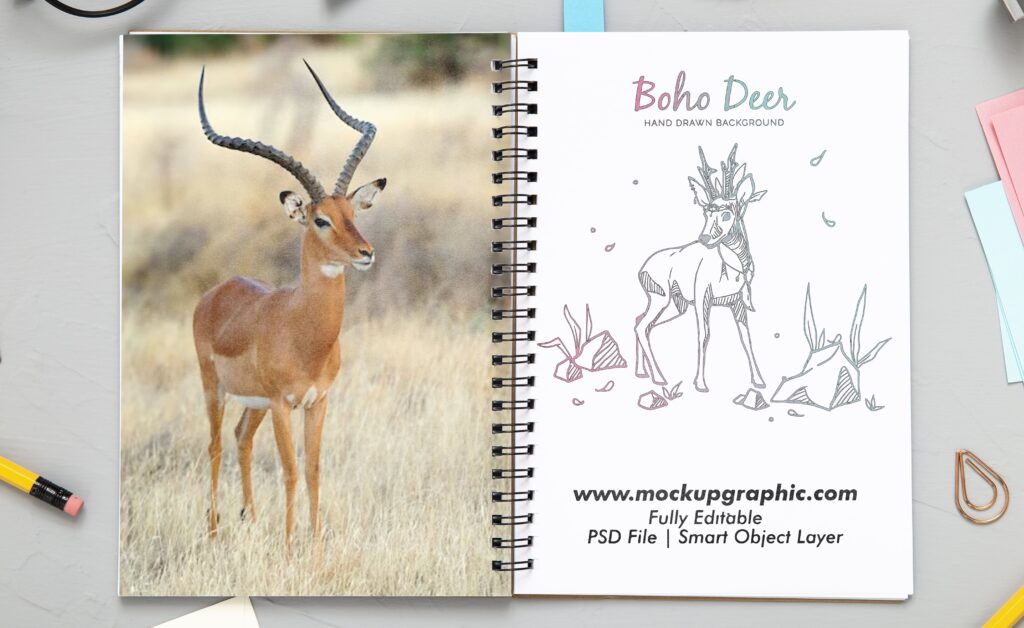 Deer_ Sketch_ notepad_ Mockup_Design_www.mockupgraphic.com
